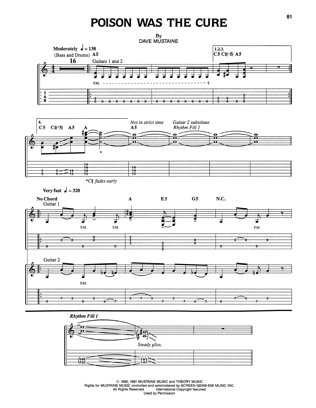 Megadeth Poison Was The Cure sheet music notes and chords arranged for Guitar Tab