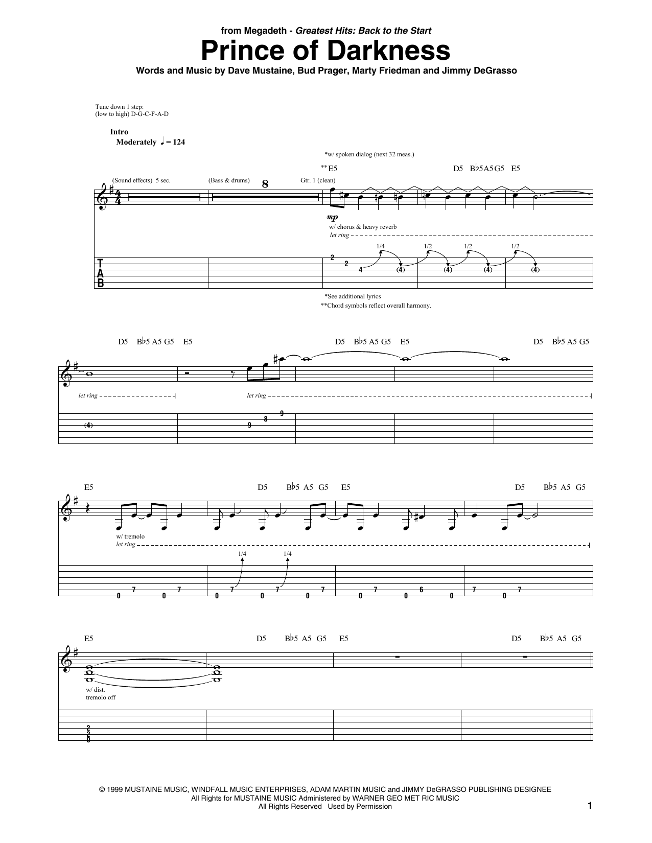 Megadeth Prince Of Darkness sheet music notes and chords arranged for Guitar Tab