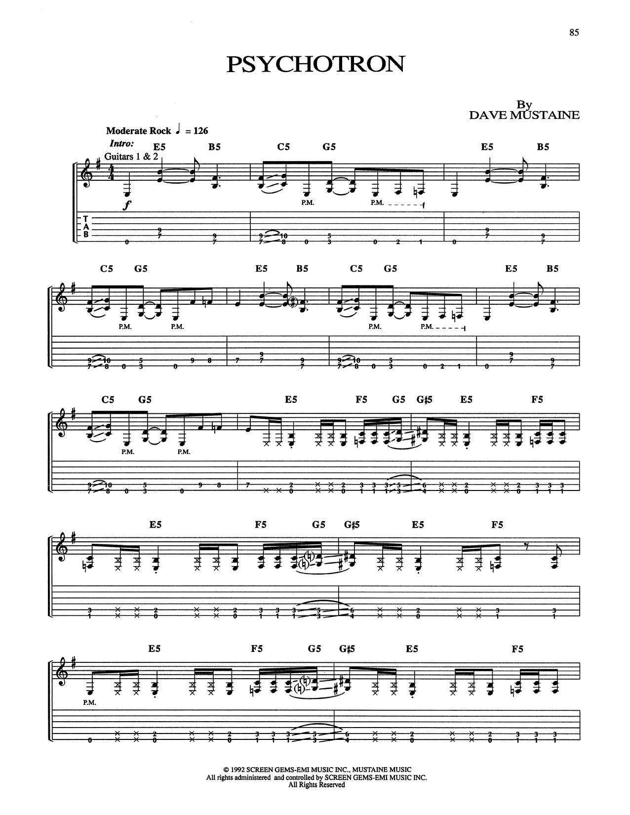 Megadeth Psychotron sheet music notes and chords arranged for Guitar Tab