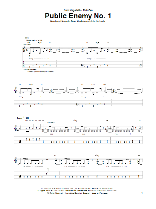 Megadeth Public Enemy No. 1 sheet music notes and chords arranged for Guitar Tab