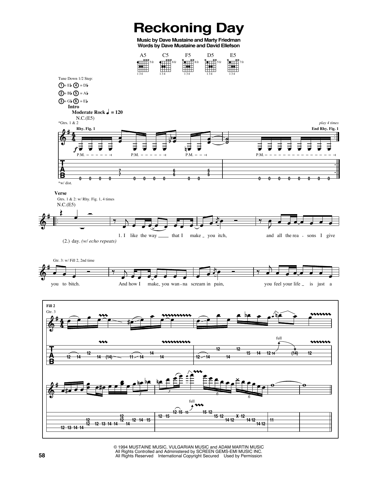 Megadeth Reckoning Day sheet music notes and chords arranged for Guitar Tab