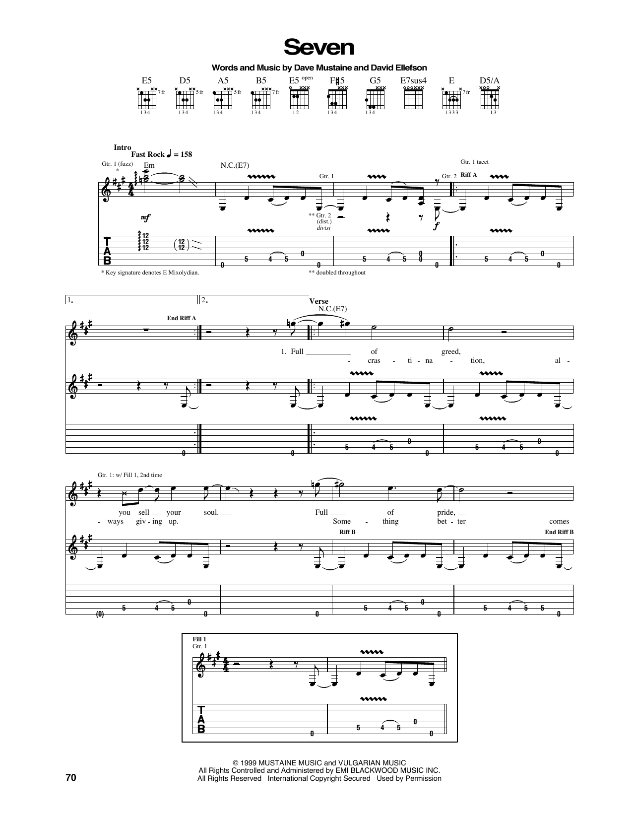 Megadeth Seven sheet music notes and chords arranged for Guitar Tab