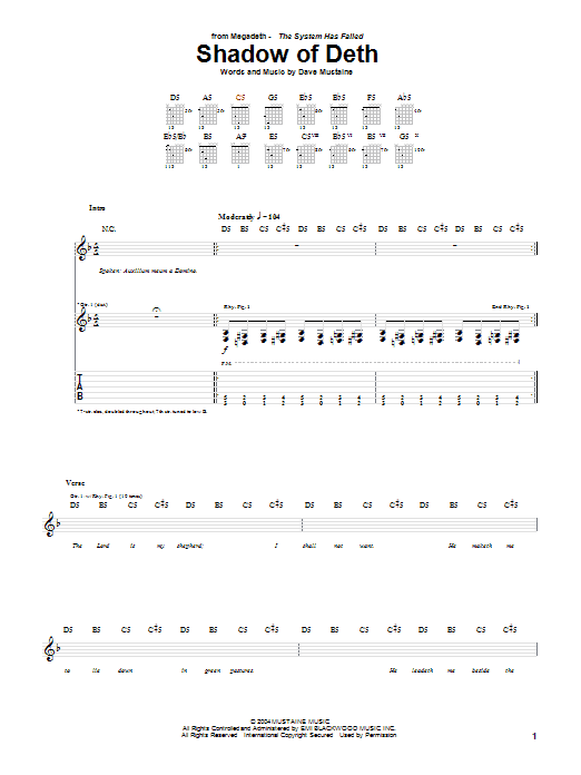 Megadeth Shadow Of Deth sheet music notes and chords arranged for Guitar Tab