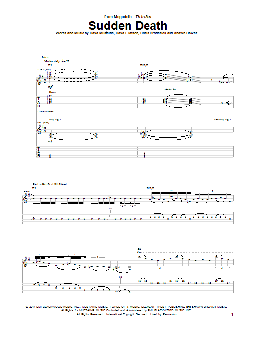 Megadeth Sudden Death sheet music notes and chords arranged for Guitar Tab