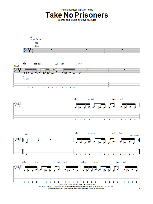 Megadeth Take No Prisoners sheet music notes and chords arranged for Guitar Tab
