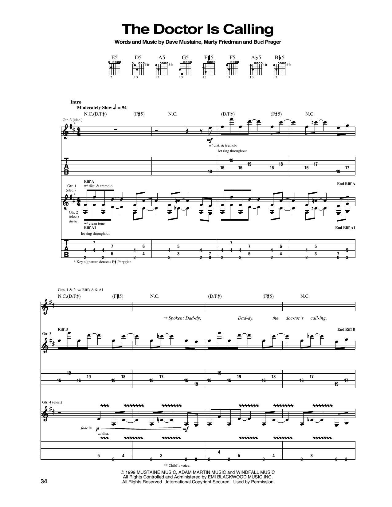 Megadeth The Doctor Is Calling sheet music notes and chords arranged for Guitar Tab