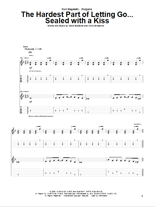Megadeth The Hardest Part Of Letting Go...Sealed With A Kiss sheet music notes and chords arranged for Guitar Tab