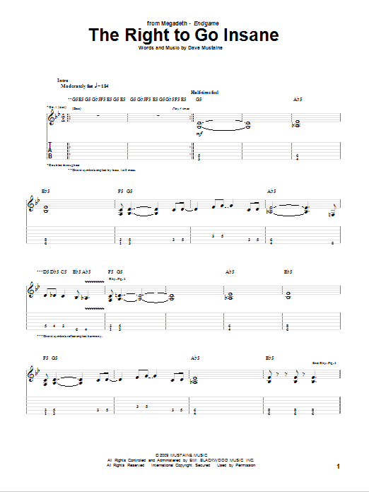 Megadeth The Right To Go Insane sheet music notes and chords arranged for Guitar Tab