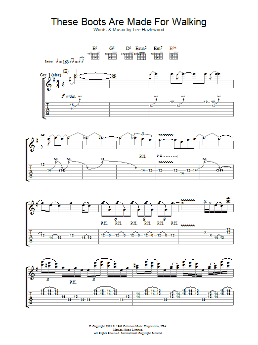 Megadeth These Boots Are Made For Walking sheet music notes and chords arranged for Guitar Chords/Lyrics