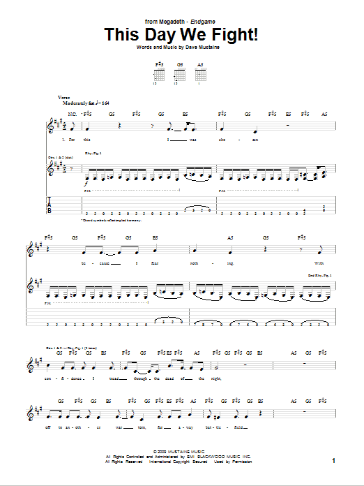 Megadeth This Day We Fight! sheet music notes and chords arranged for Guitar Tab