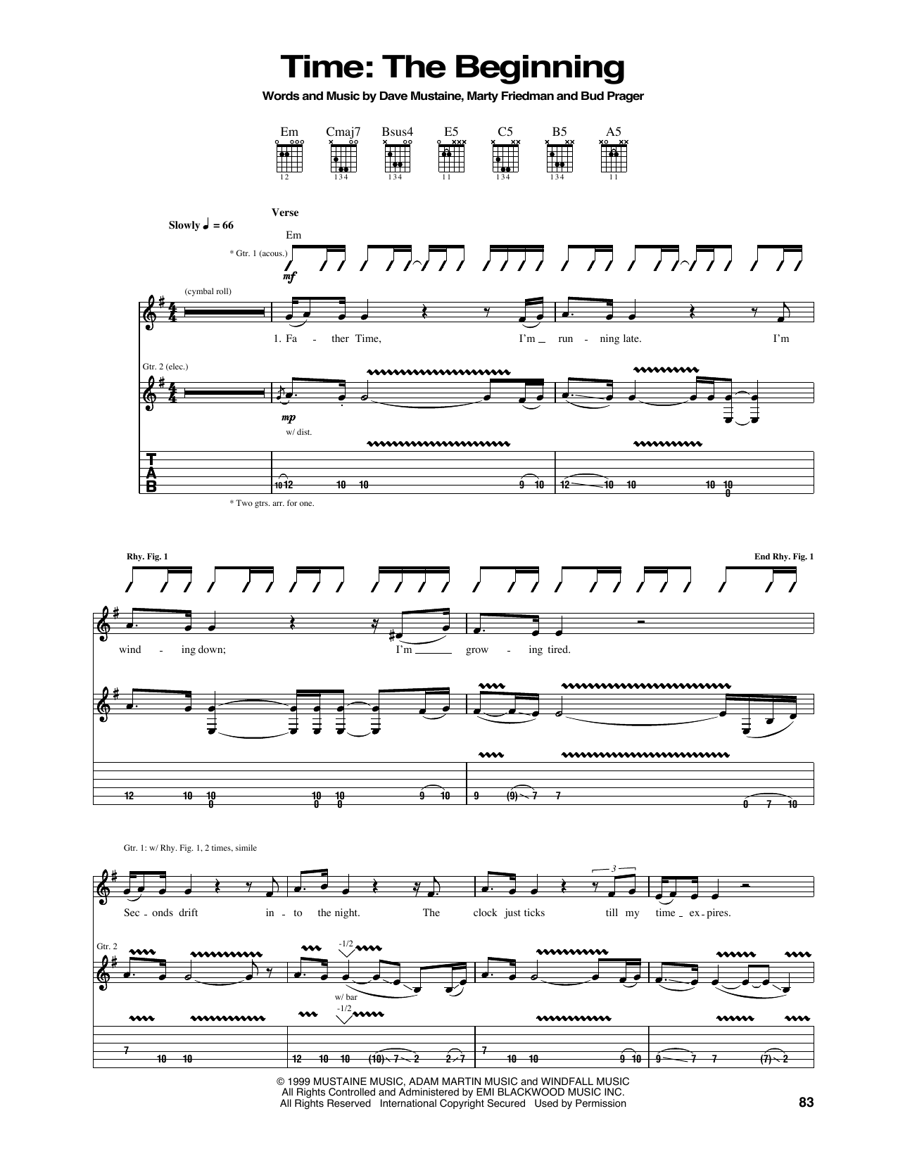 Megadeth Time: The Beginning sheet music notes and chords arranged for Guitar Tab