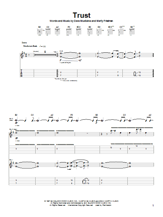 Megadeth Trust sheet music notes and chords arranged for Bass Guitar Tab