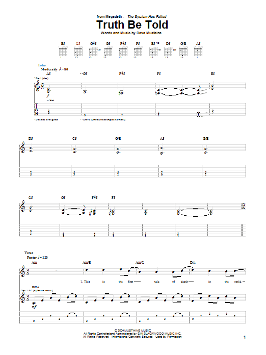 Megadeth Truth Be Told sheet music notes and chords arranged for Guitar Tab