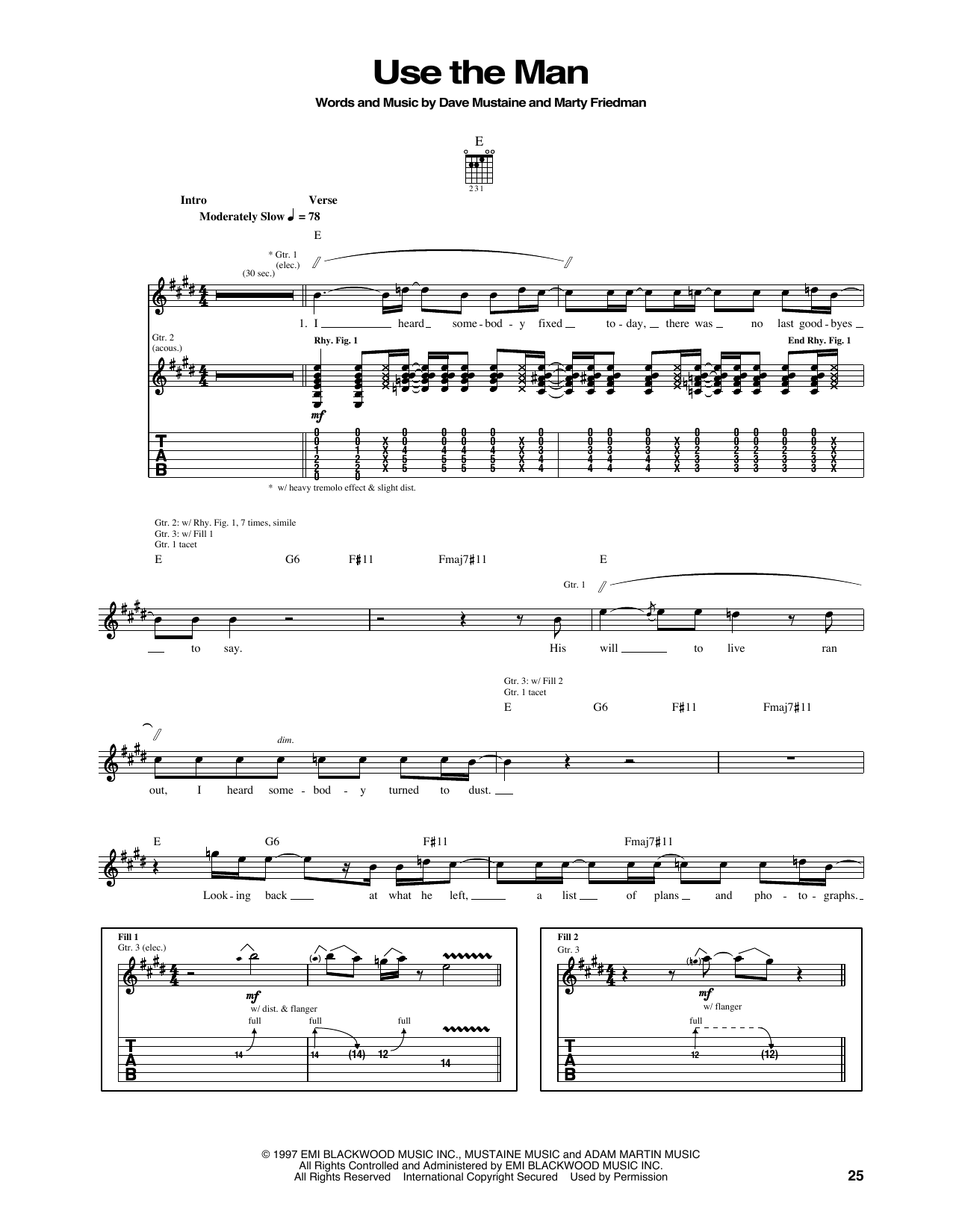 Megadeth Use The Man sheet music notes and chords arranged for Guitar Tab