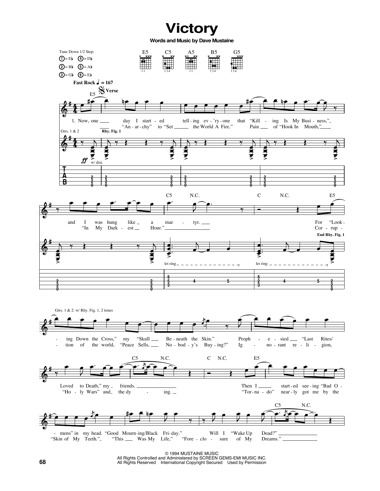 Megadeth Victory sheet music notes and chords arranged for Guitar Tab