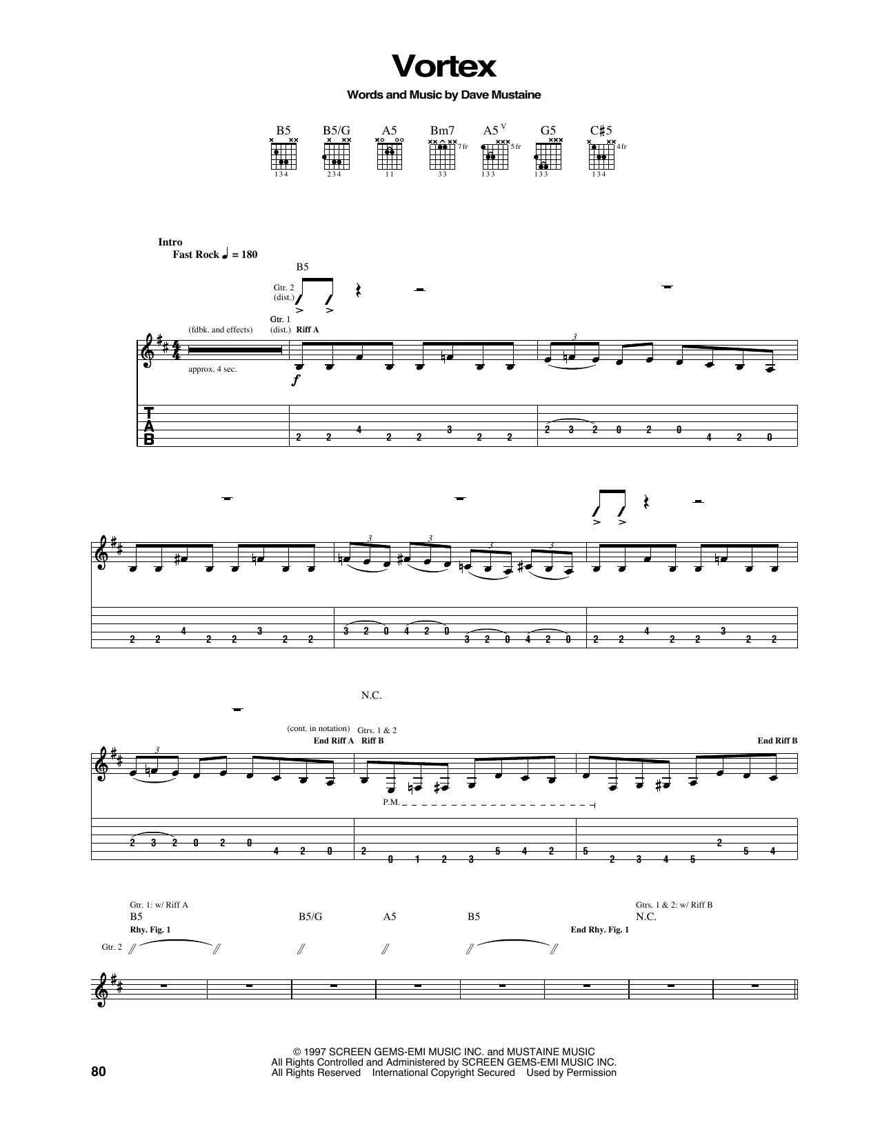 Megadeth Vortex sheet music notes and chords arranged for Guitar Tab