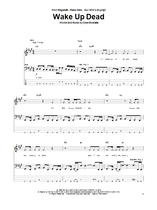 Megadeth Wake Up Dead sheet music notes and chords arranged for Bass Guitar Tab