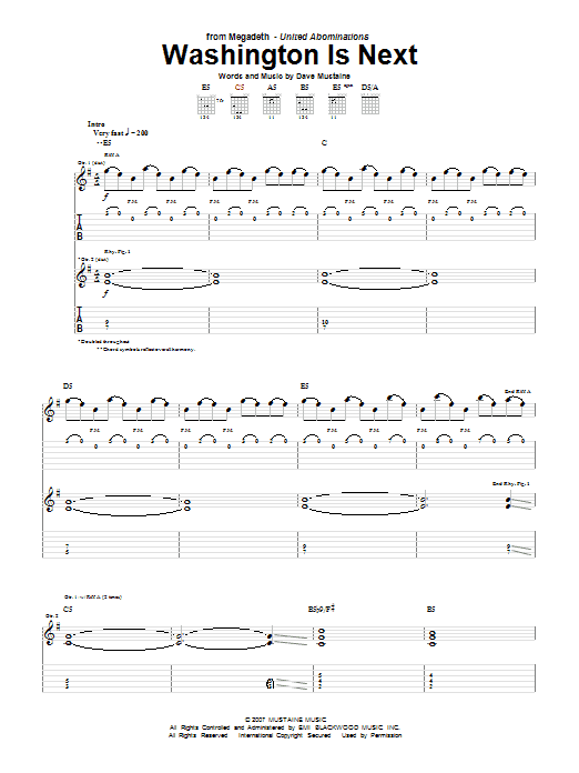 Megadeth Washington Is Next sheet music notes and chords arranged for Guitar Tab
