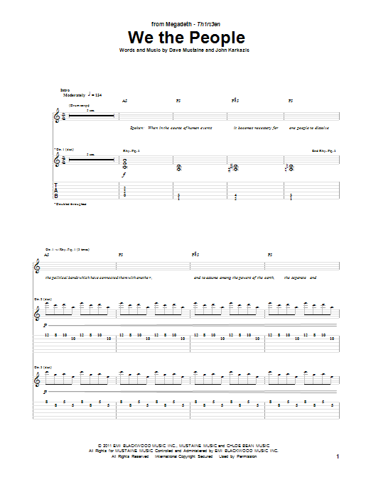 Megadeth We The People sheet music notes and chords arranged for Guitar Tab