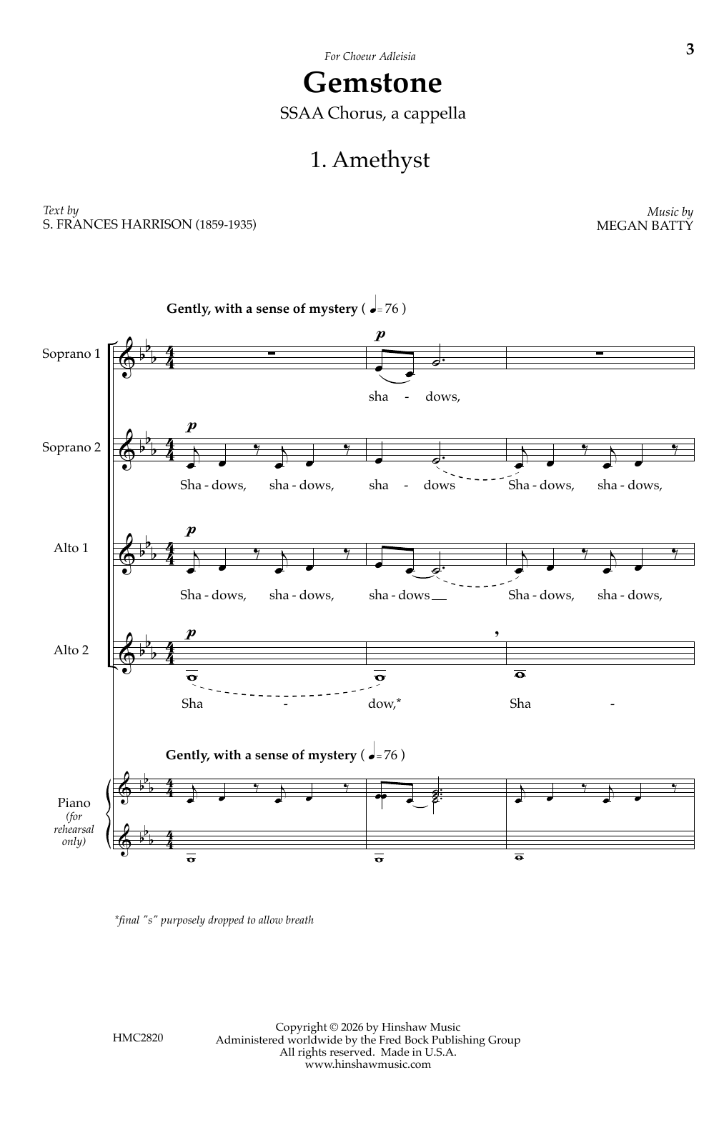 Megan Batty Gemstones sheet music notes and chords arranged for Choir