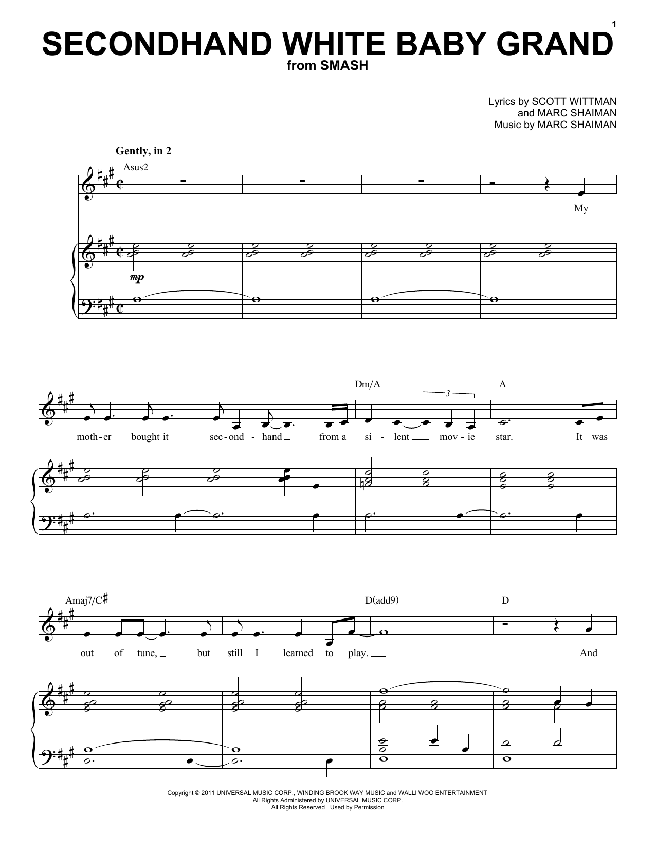 Megan Hilty Secondhand White Baby Grand (from Smash) sheet music notes and chords arranged for Piano & Vocal