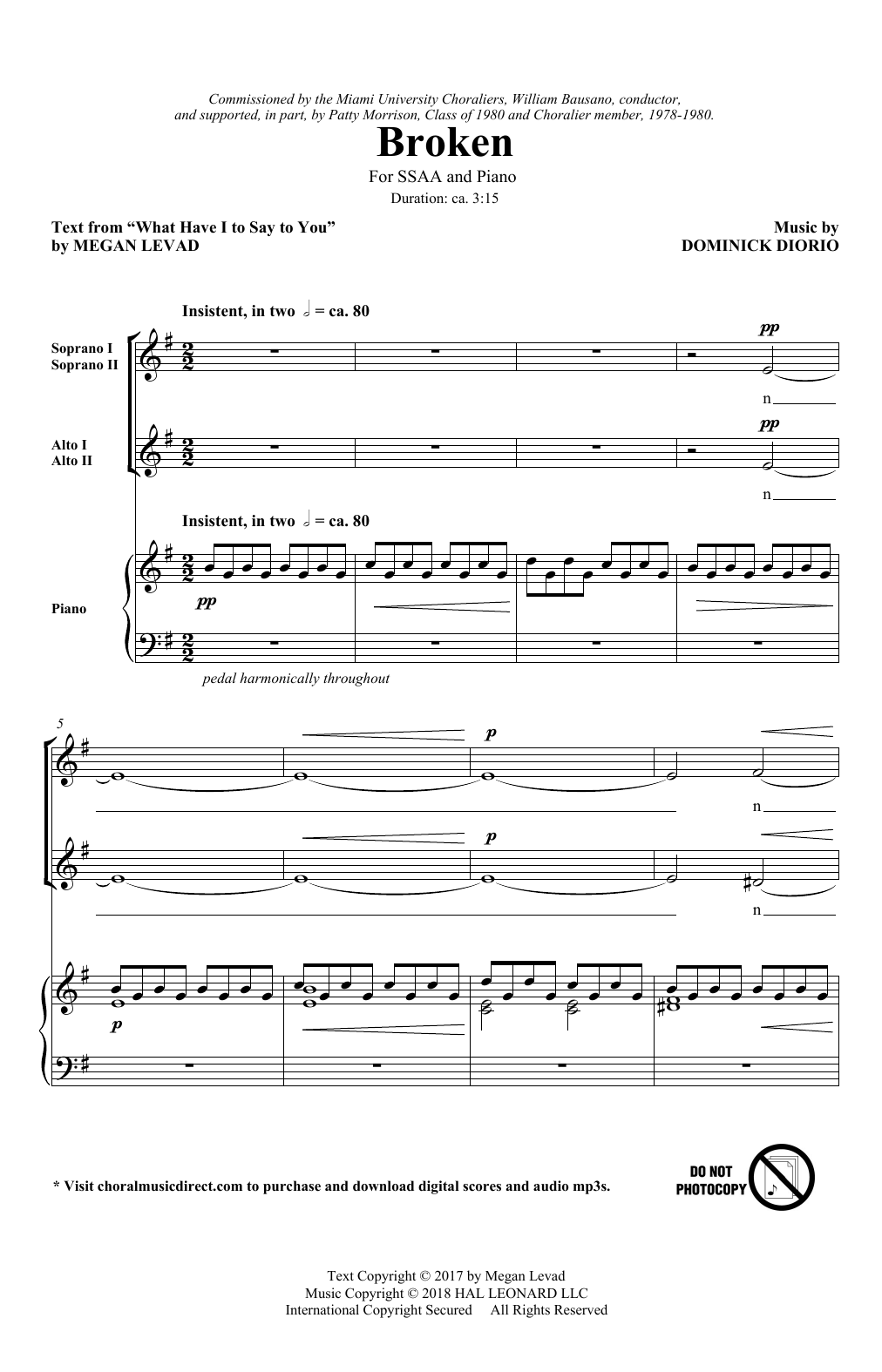 Megan Levad & Dominick DiOrio Broken sheet music notes and chords arranged for SSA Choir