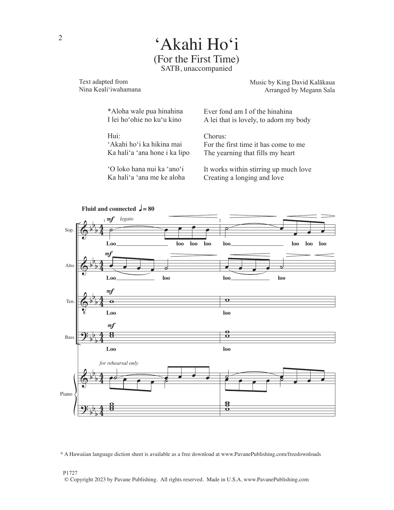 Megann Sala Akahi Ho'i (For The First Time) sheet music notes and chords arranged for SATB Choir