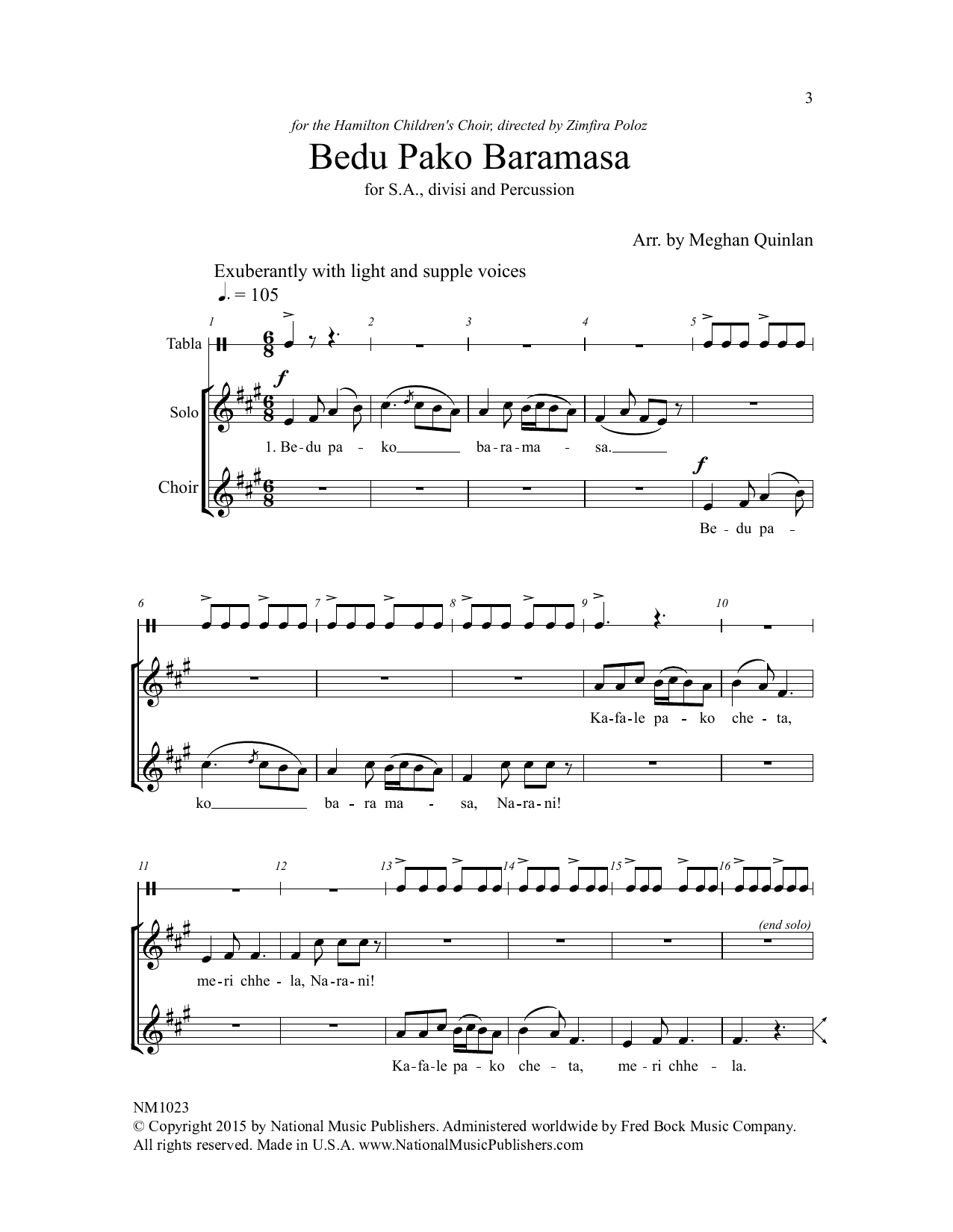 Meghan Quinlan Bedu Pako Baramasa sheet music notes and chords arranged for 2-Part Choir