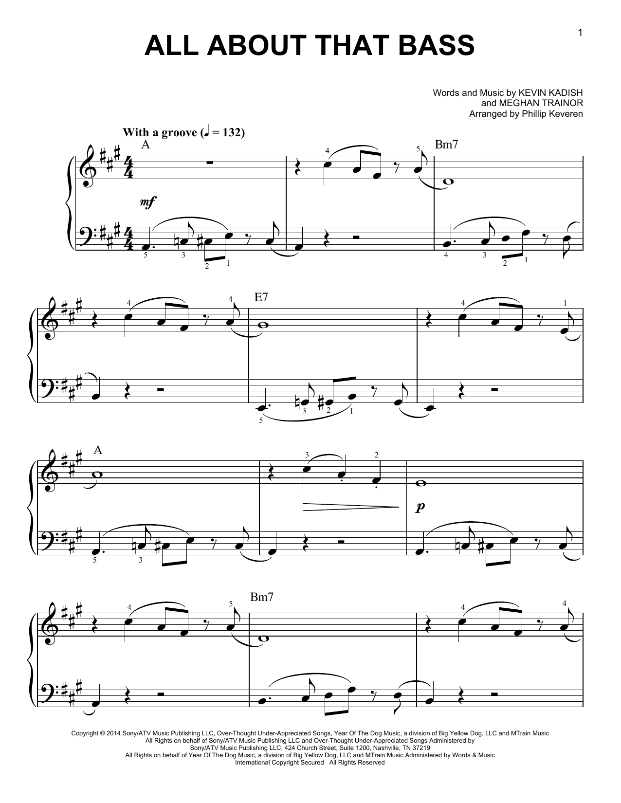Meghan Trainor All About That Bass (arr. Phillip Keveren) sheet music notes and chords arranged for Easy Piano
