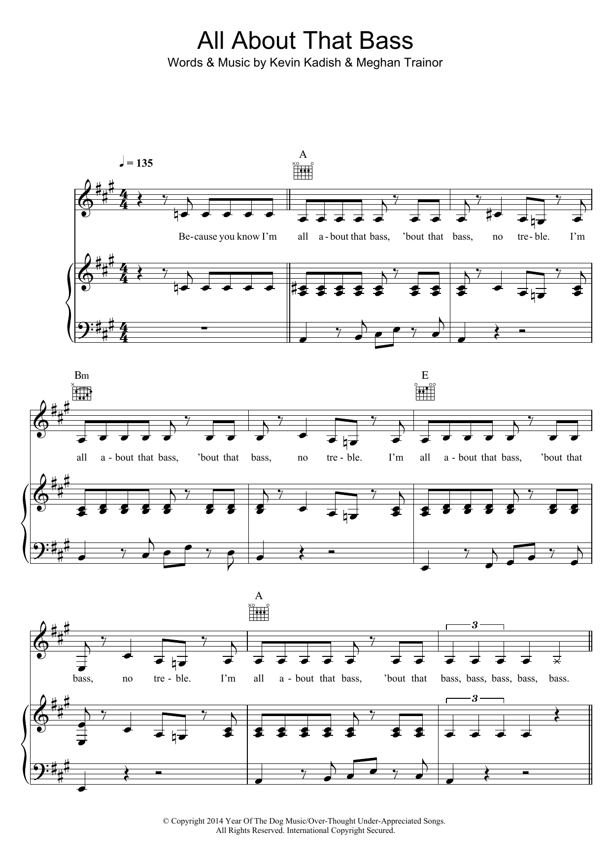 Meghan Trainor All About That Bass sheet music notes and chords arranged for Piano, Vocal & Guitar Chords (Right-Hand Melody)