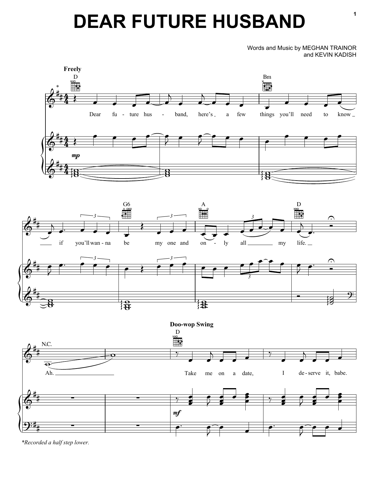 Meghan Trainor Dear Future Husband sheet music notes and chords arranged for Piano, Vocal & Guitar Chords (Right-Hand Melody)
