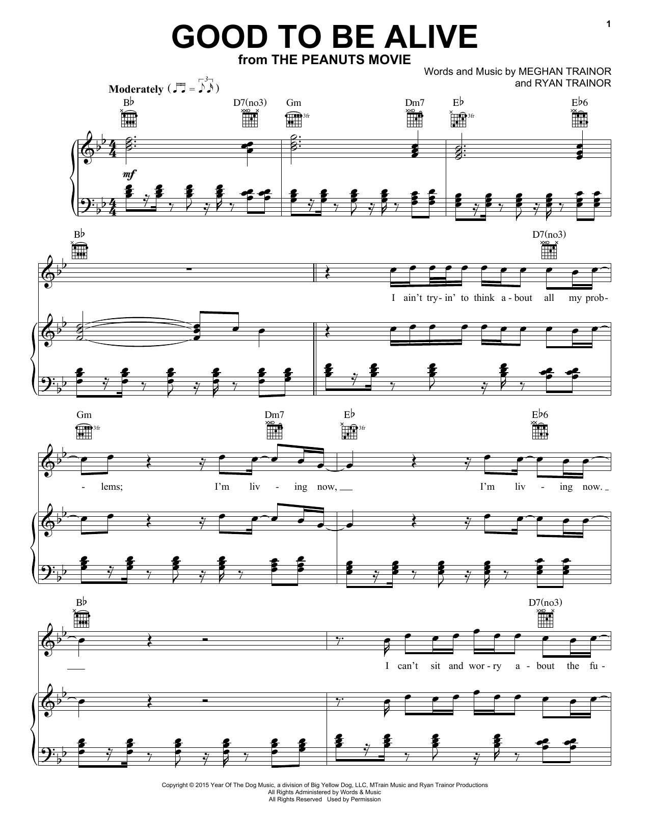 Meghan Trainor Good To Be Alive sheet music notes and chords arranged for Piano, Vocal & Guitar Chords (Right-Hand Melody)
