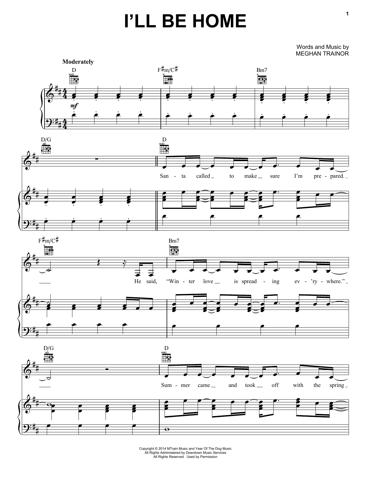 Meghan Trainor I'll Be Home sheet music notes and chords arranged for Piano, Vocal & Guitar Chords (Right-Hand Melody)
