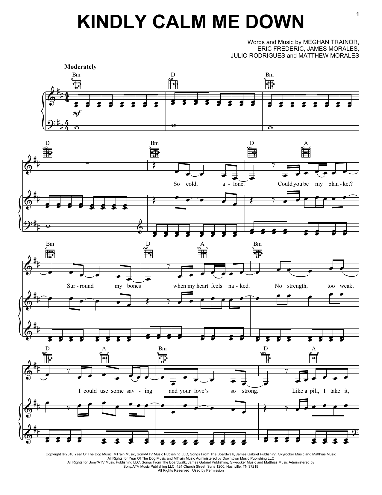Meghan Trainor Kindly Calm Me Down sheet music notes and chords arranged for Piano, Vocal & Guitar Chords (Right-Hand Melody)