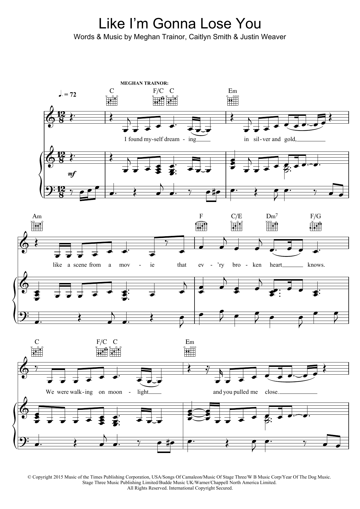 Meghan Trainor Like I'm Gonna Lose You (featuring John Legend) sheet music notes and chords arranged for Piano, Vocal & Guitar Chords