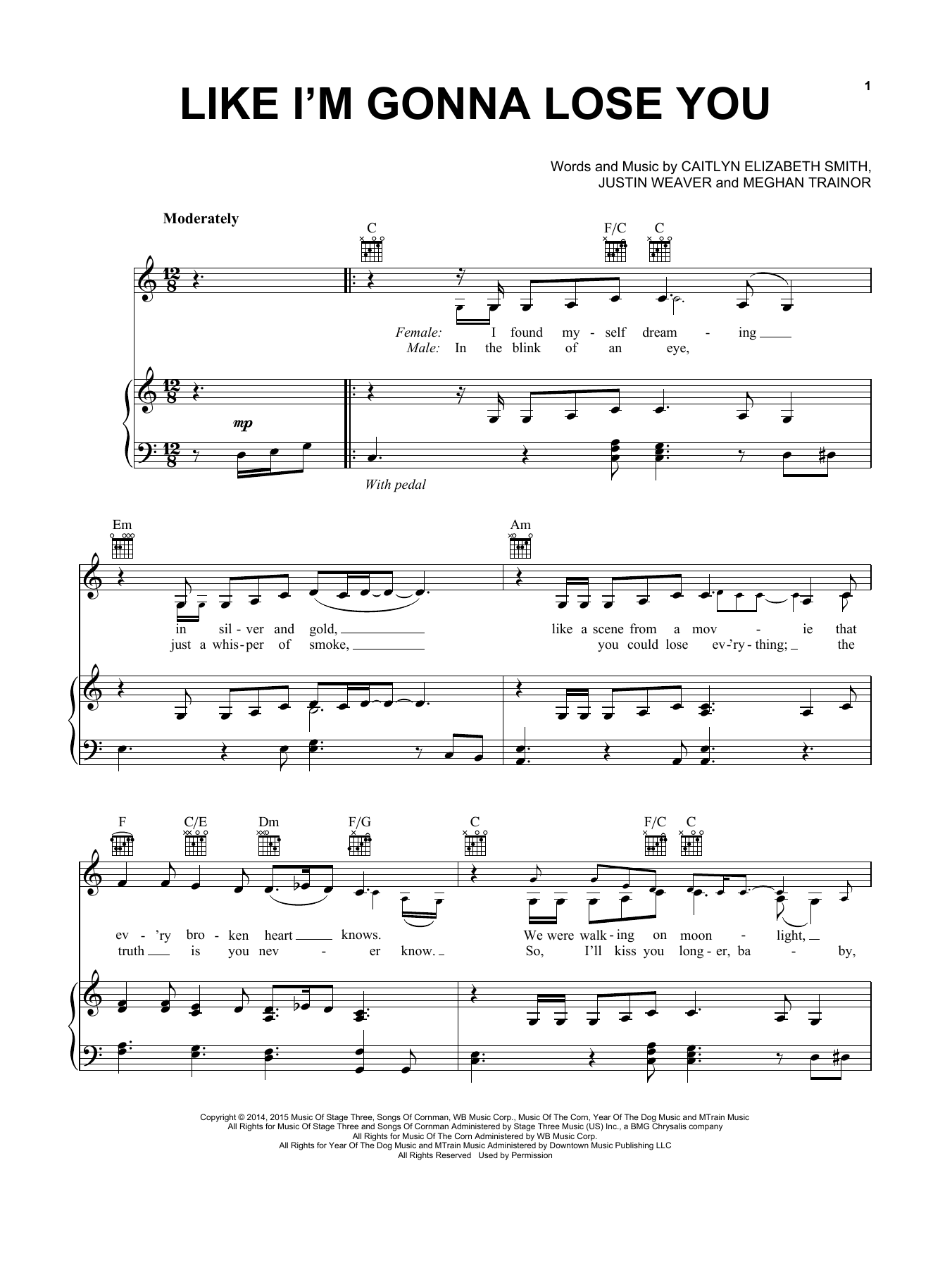 Meghan Trainor Like I'm Gonna Lose You sheet music notes and chords arranged for Easy Piano