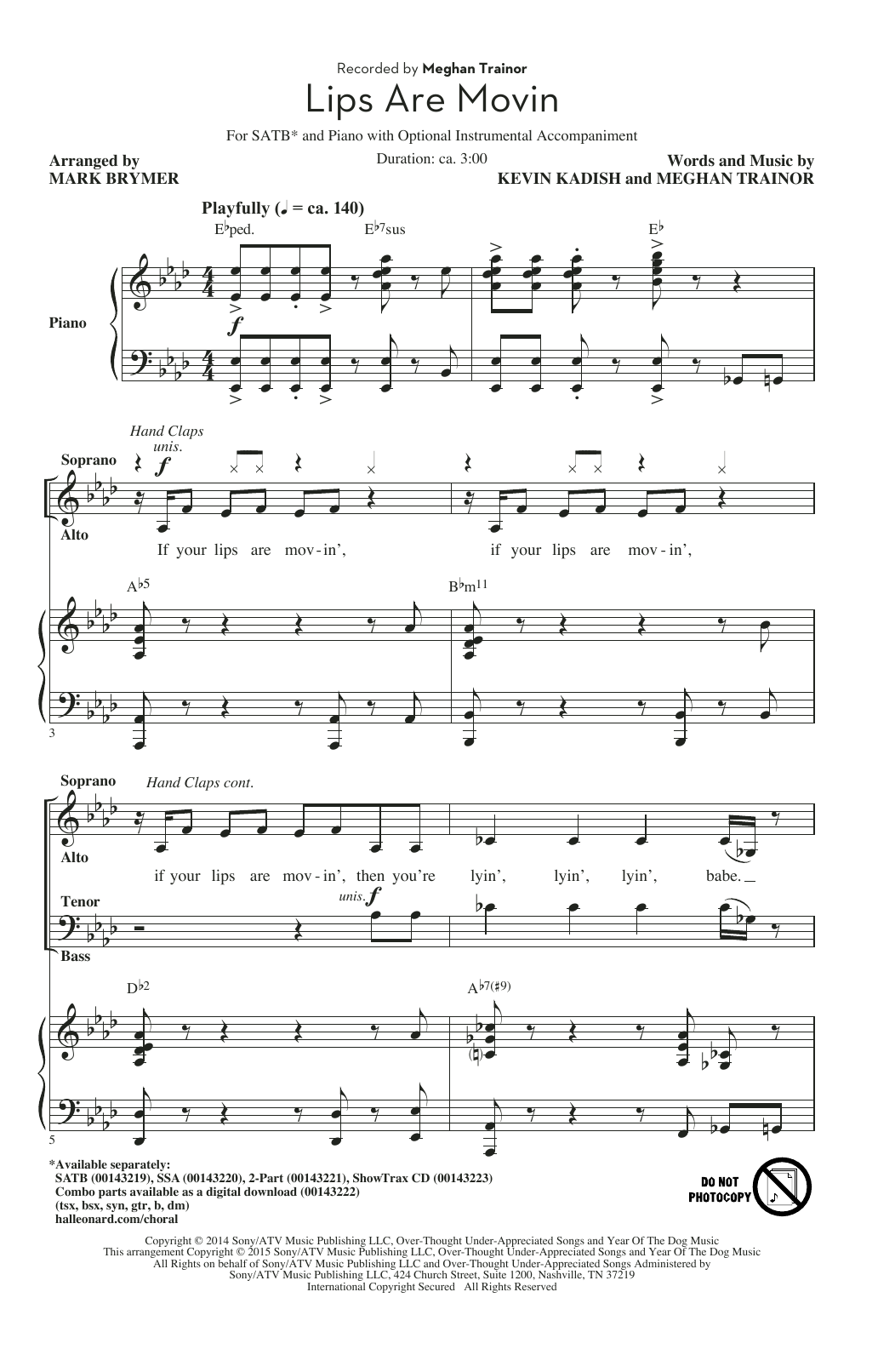 Meghan Trainor Lips Are Movin (arr. Mark Brymer) sheet music notes and chords arranged for SATB Choir