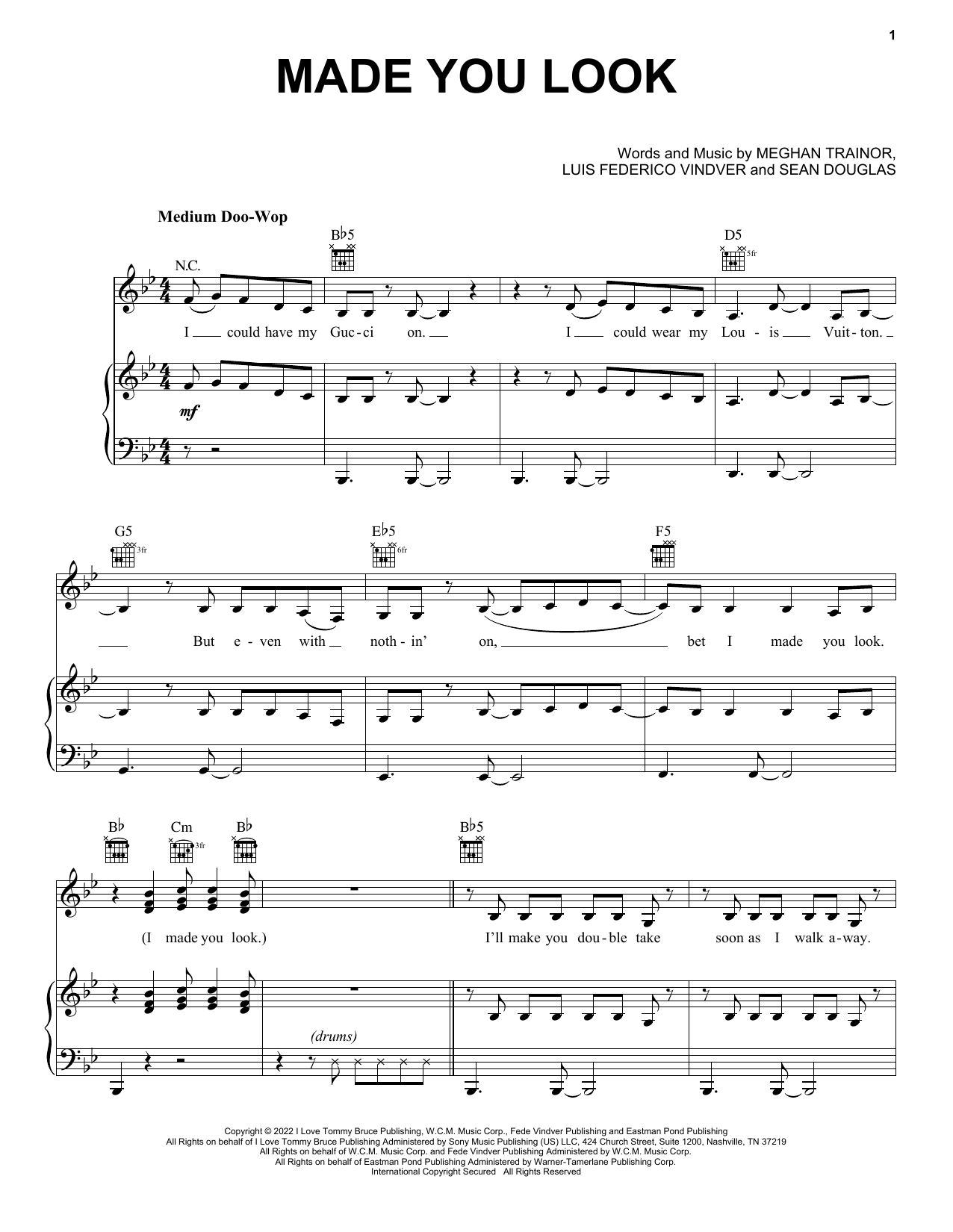 Meghan Trainor Made You Look sheet music notes and chords arranged for Piano, Vocal & Guitar Chords (Right-Hand Melody)