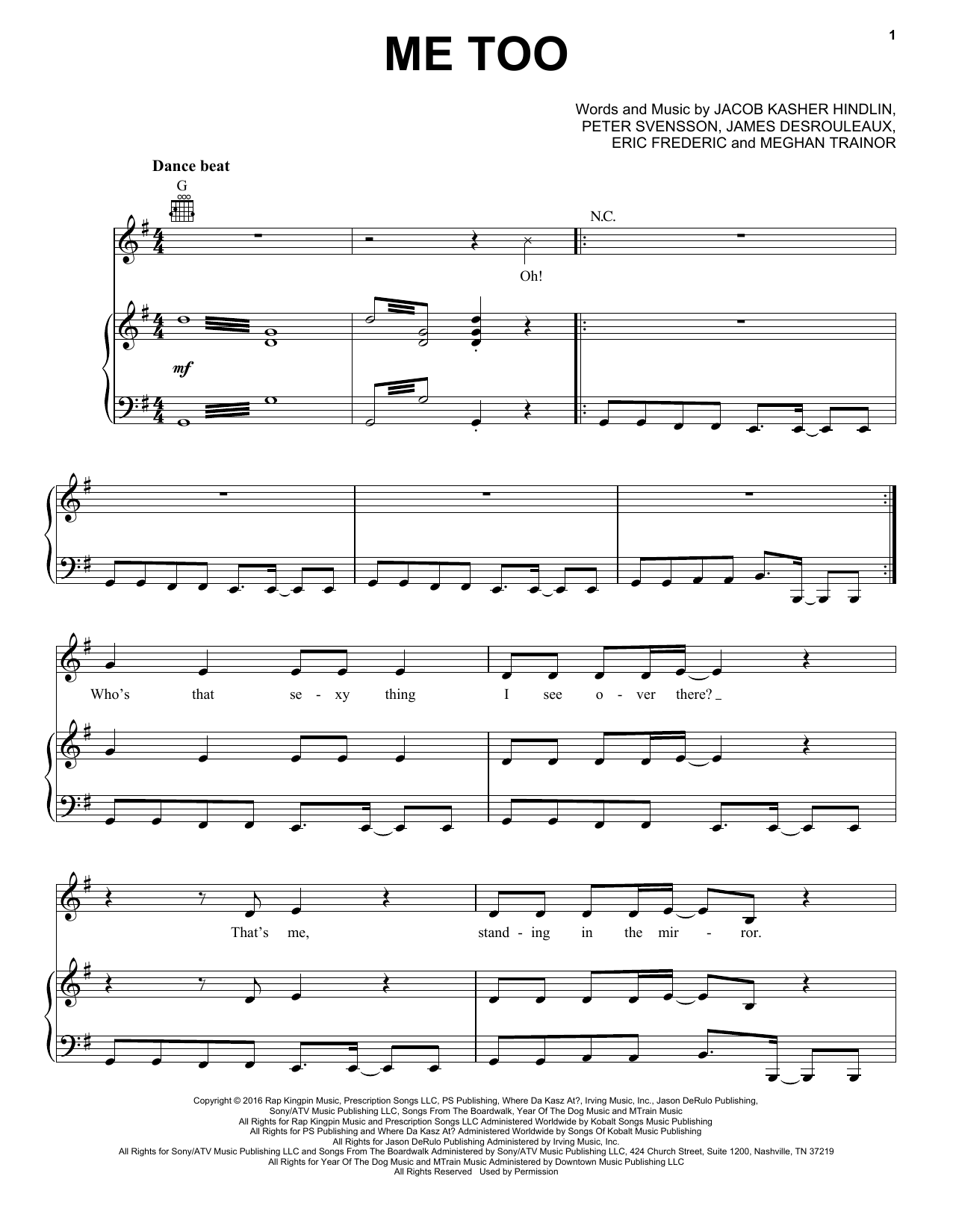 Meghan Trainor Me Too sheet music notes and chords arranged for Piano, Vocal & Guitar Chords (Right-Hand Melody)