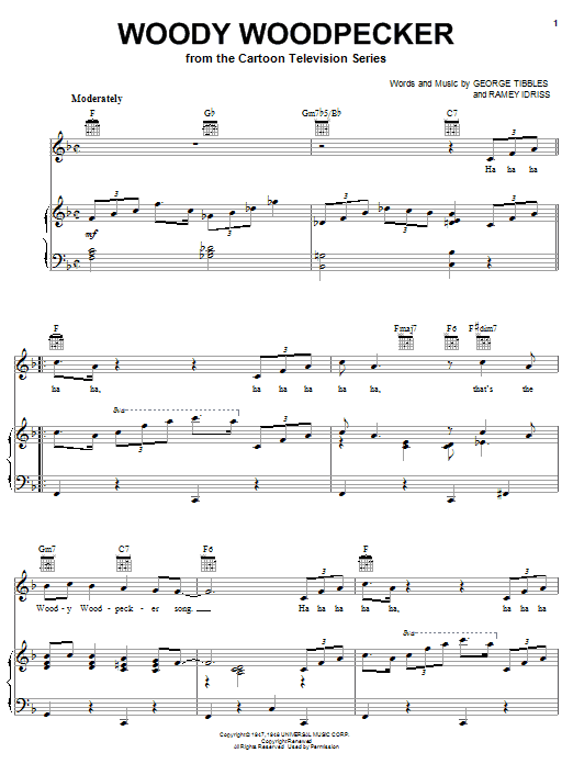 Mel Blanc Woody Woodpecker sheet music notes and chords arranged for Piano, Vocal & Guitar Chords (Right-Hand Melody)