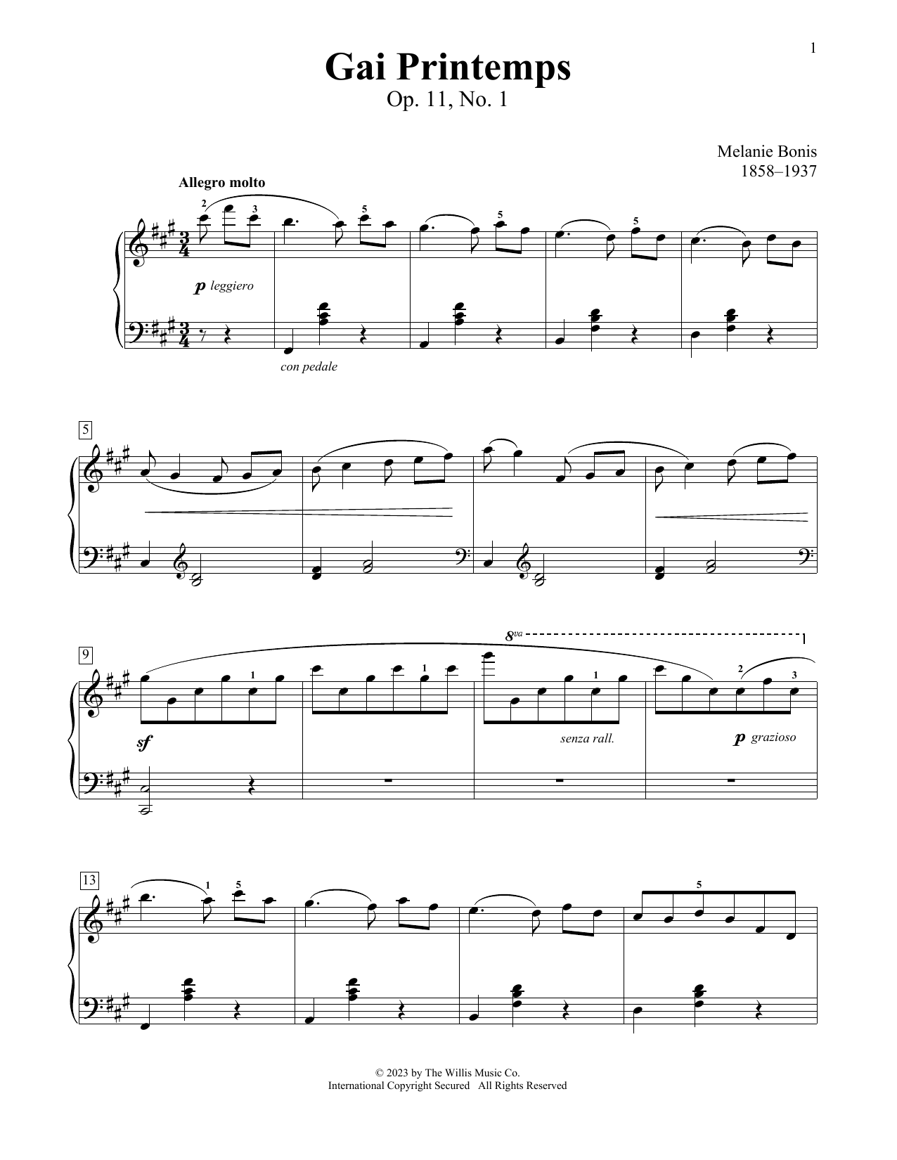 Mel Bonis Gai Printemps, Op. 11, No. 1 sheet music notes and chords arranged for Educational Piano