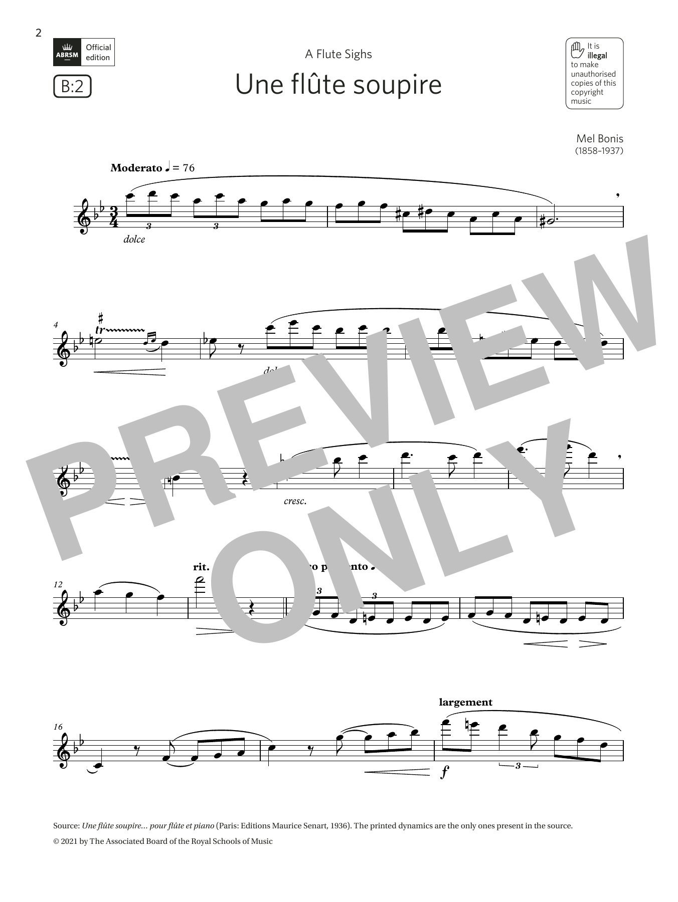 Mel Bonis Une flûte soupire (Grade 6 List B2 from the ABRSM Flute syllabus from 2022) sheet music notes and chords arranged for Flute Solo