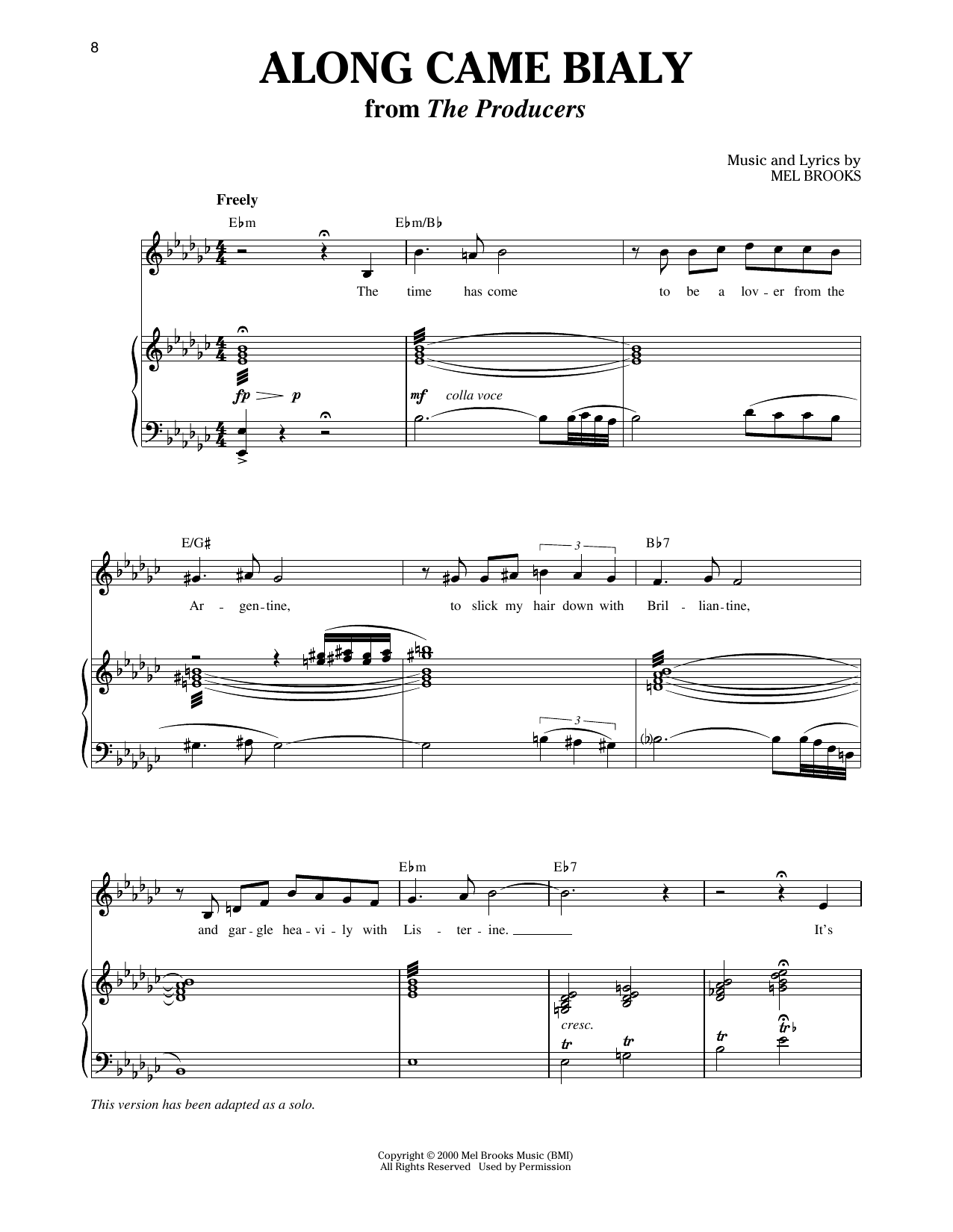 Mel Brooks Along Came Bialy (from The Producers) sheet music notes and chords arranged for Piano & Vocal
