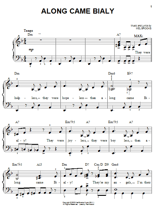 Mel Brooks Along Came Bialy sheet music notes and chords arranged for Piano, Vocal & Guitar Chords (Right-Hand Melody)