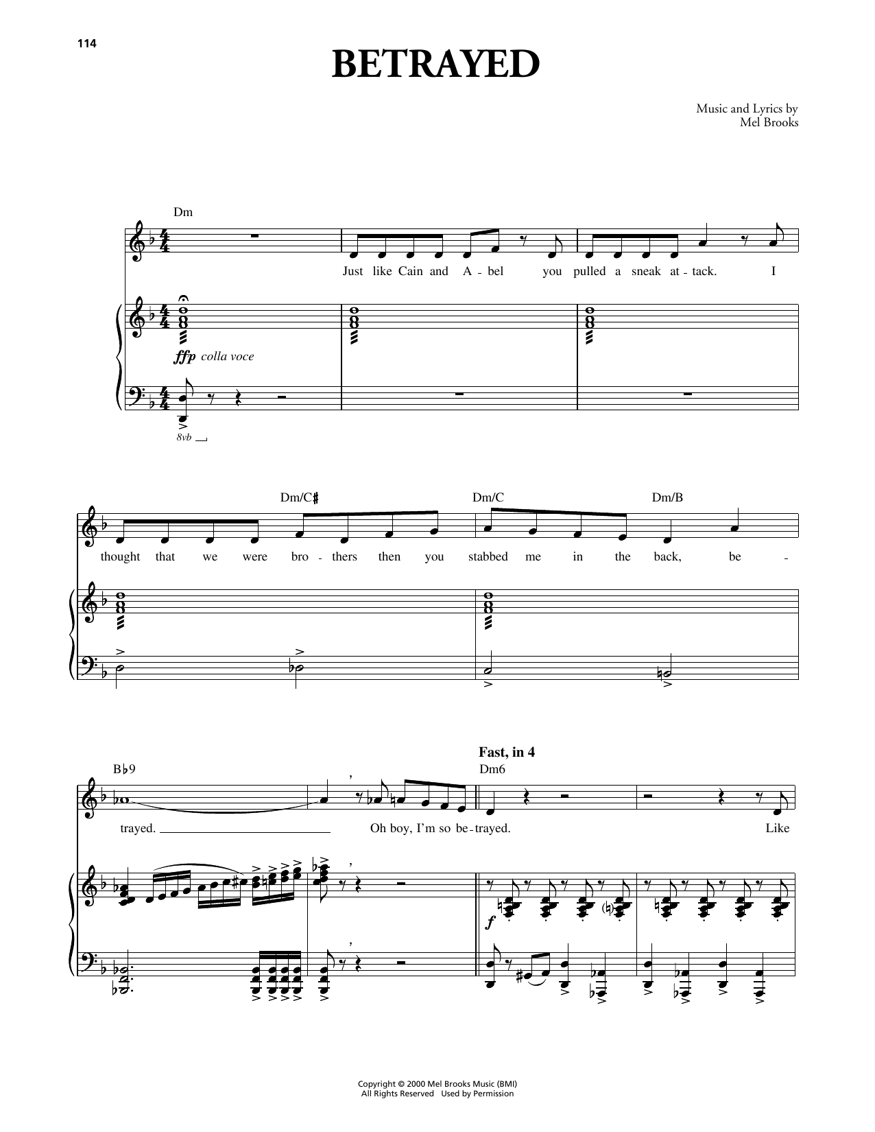 Mel Brooks Betrayed (from The Producers) sheet music notes and chords arranged for Piano & Vocal