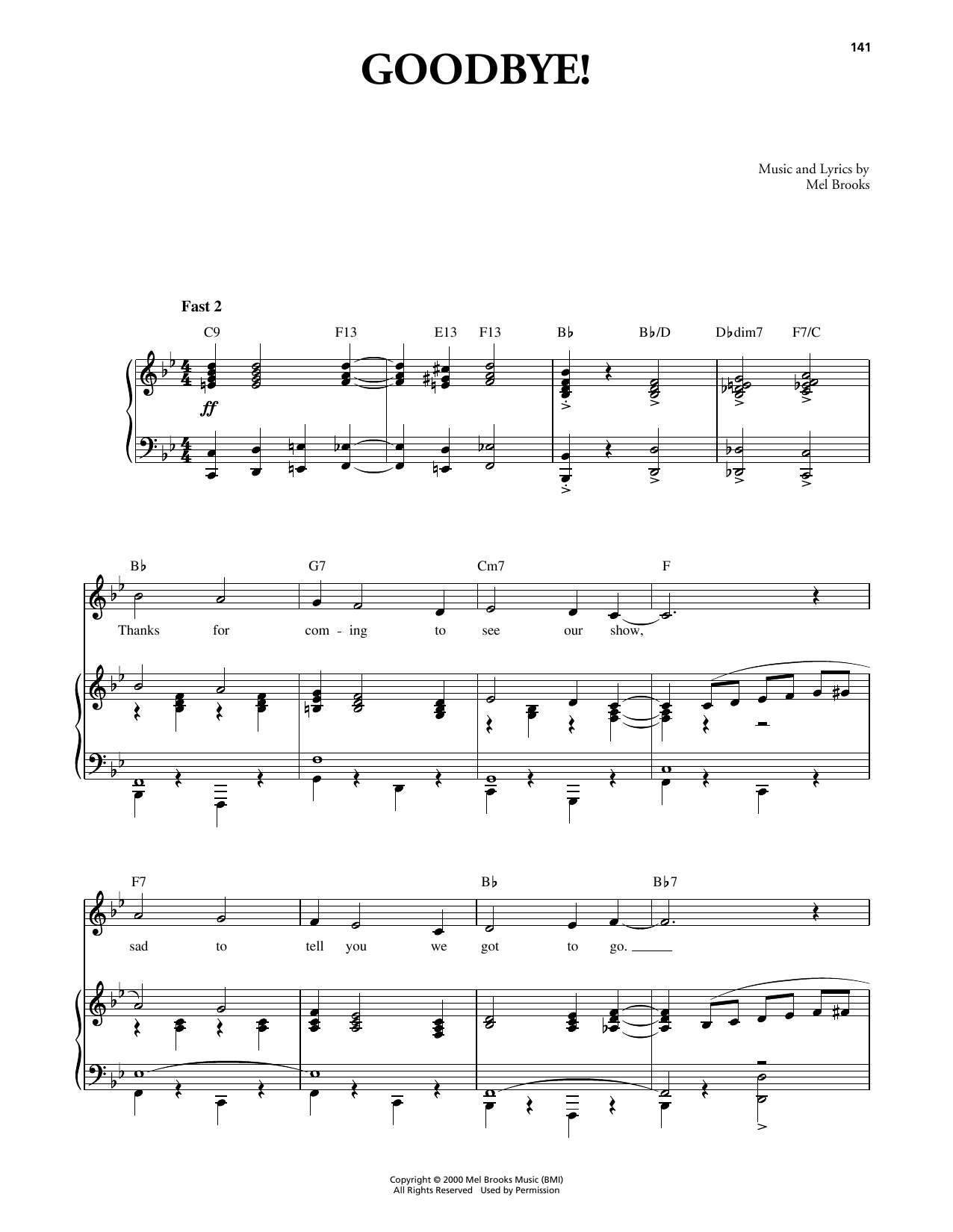 Mel Brooks Goodbye! (from The Producers) sheet music notes and chords arranged for Piano & Vocal