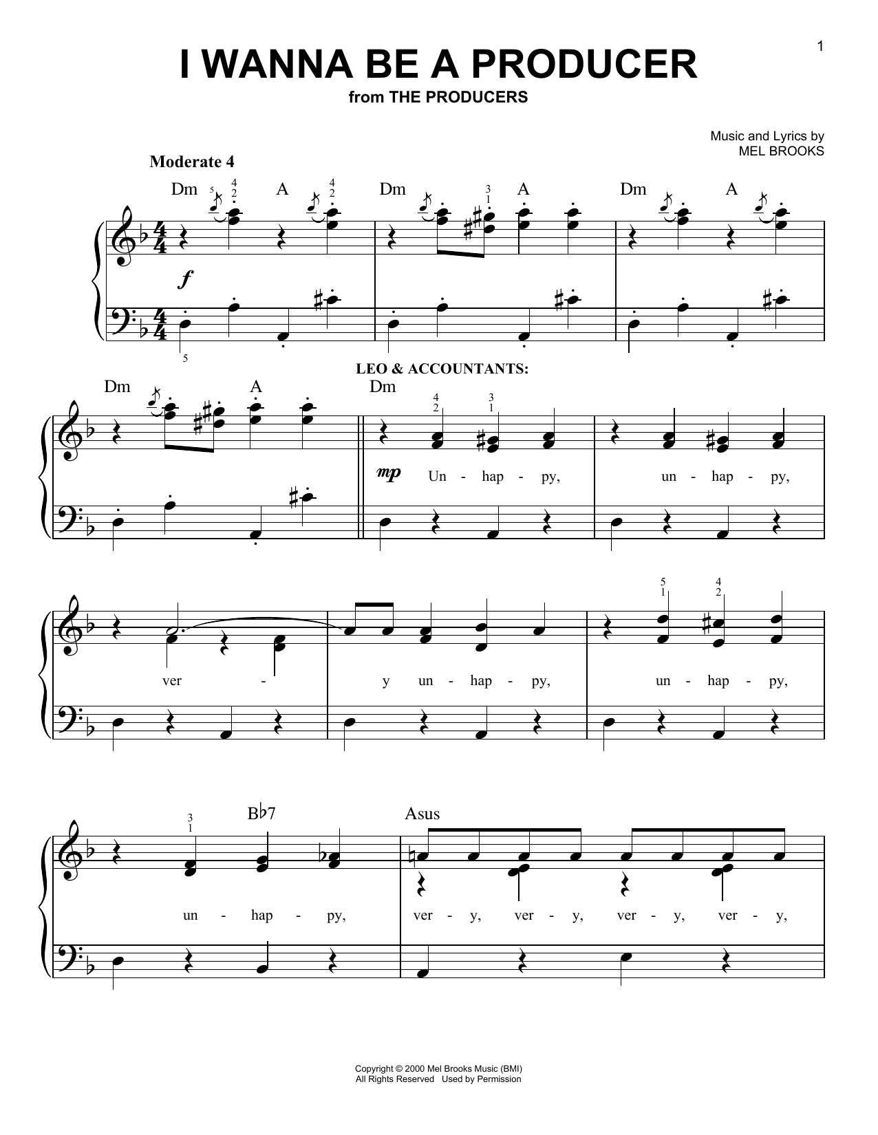 Mel Brooks I Wanna Be A Producer sheet music notes and chords arranged for Piano, Vocal & Guitar Chords (Right-Hand Melody)