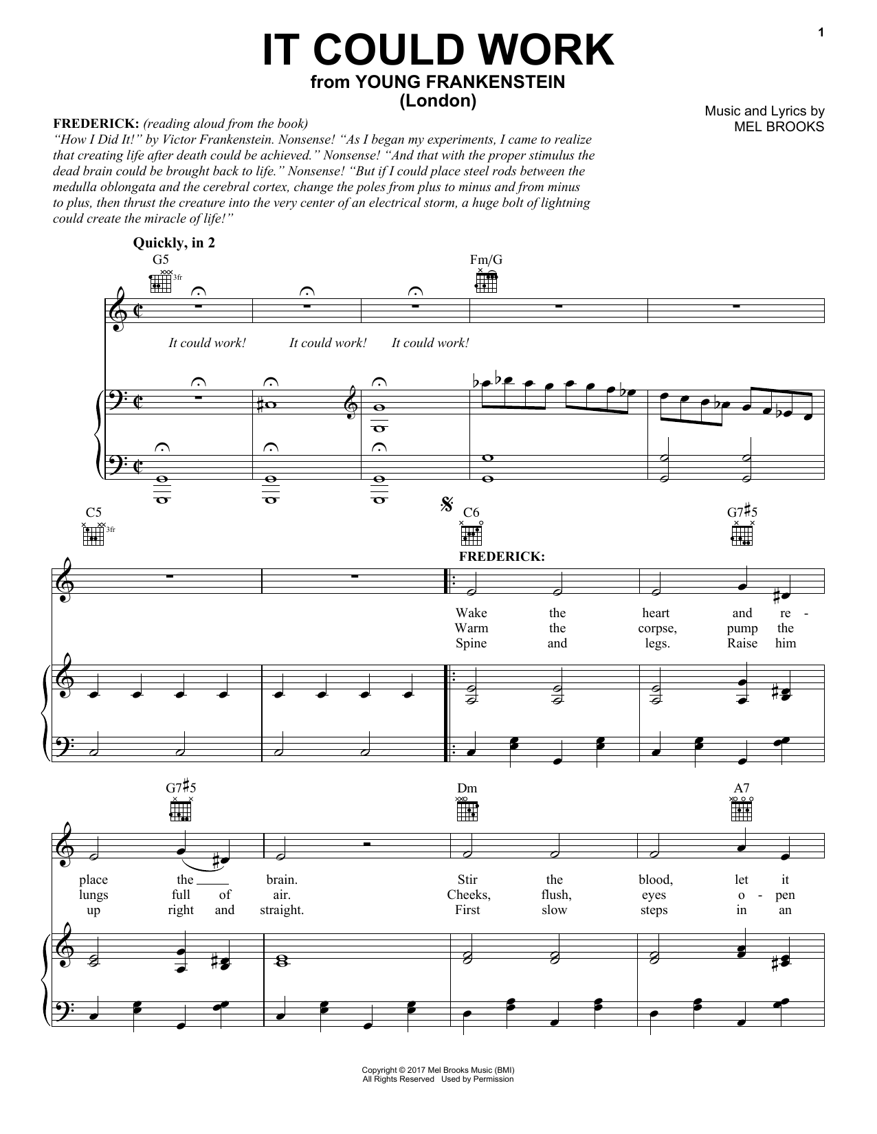 Mel Brooks It Could Work (from Young Frankenstein) sheet music notes and chords arranged for Piano, Vocal & Guitar Chords (Right-Hand Melody)