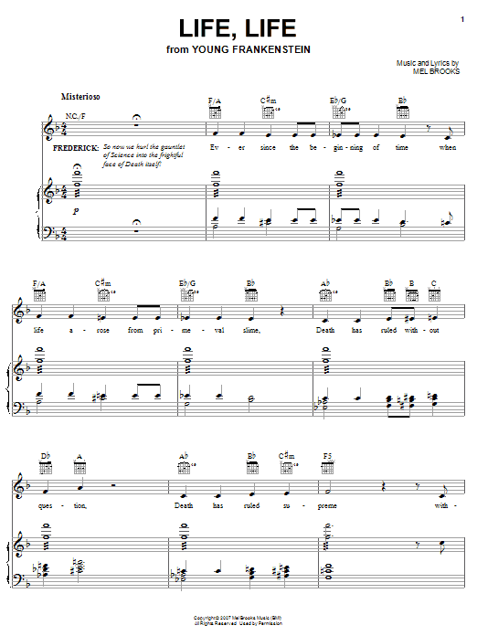 Mel Brooks Life, Life sheet music notes and chords arranged for Piano, Vocal & Guitar Chords (Right-Hand Melody)