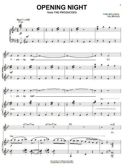 Mel Brooks Opening Night sheet music notes and chords arranged for Piano & Vocal